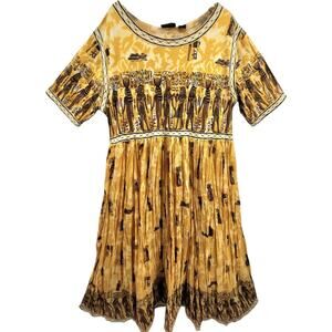 ASHRO Egyptian Revival Hieroglyphic Dress Gold Yellow‎ Afrocentric Art To Wear